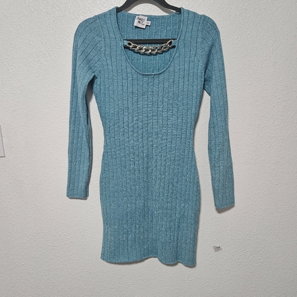 Princess Polly bodycon sweater dress size m/l light teal color